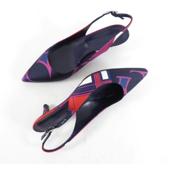 Hermes Silk Pattern Slingback Heels - 8.5 - Picture 2 of 4